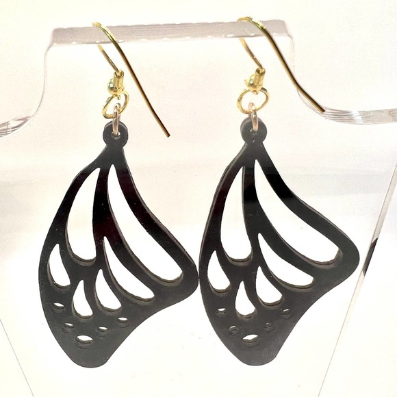 Butterfly Wings Earrings - Vegan Leather Accessories - Moth Wings - Statement - Picture 5 of 10